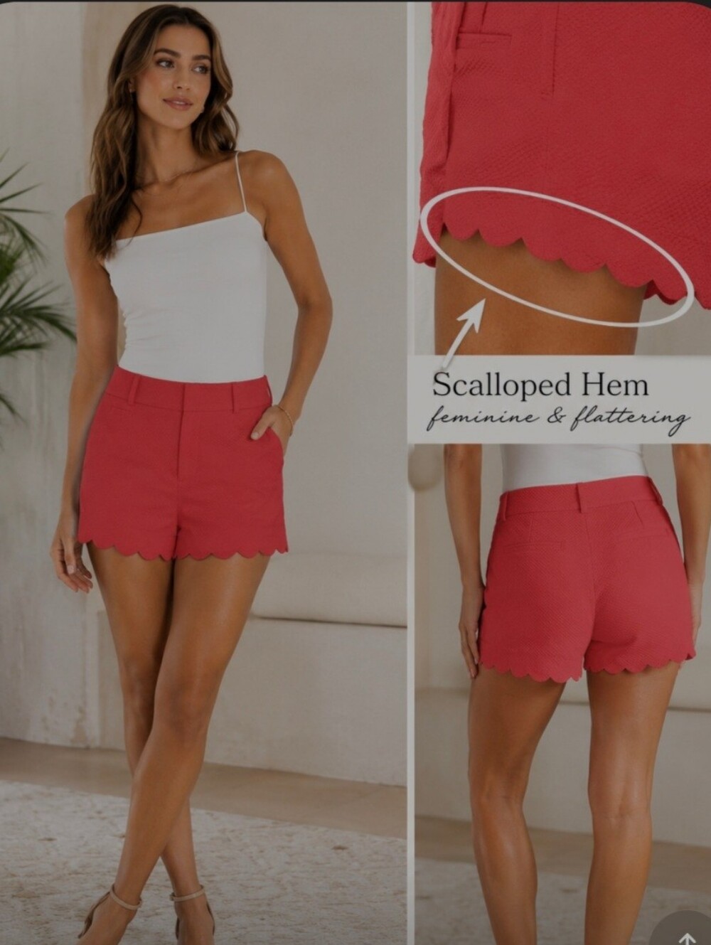 Loft Scallop Hem Coral 4 Inch Shorts